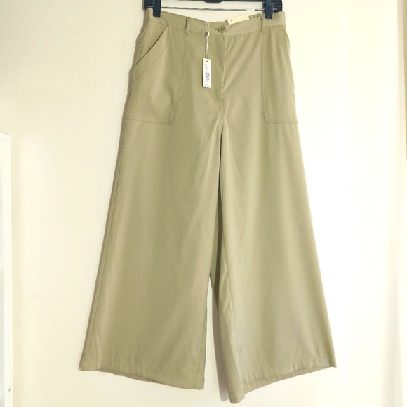 Max Studio London Women's High Waist Cropped Wide-Leg Trousers Moss Size L NWT - Picture 3 of 11